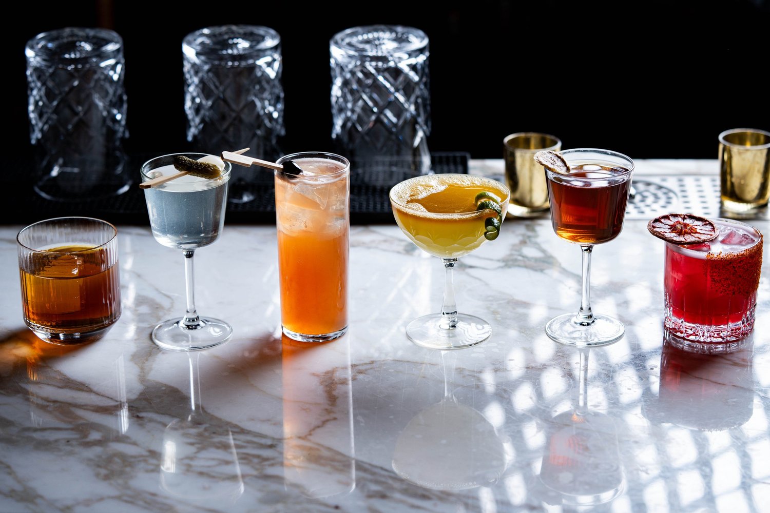 A row of Mileta cocktails