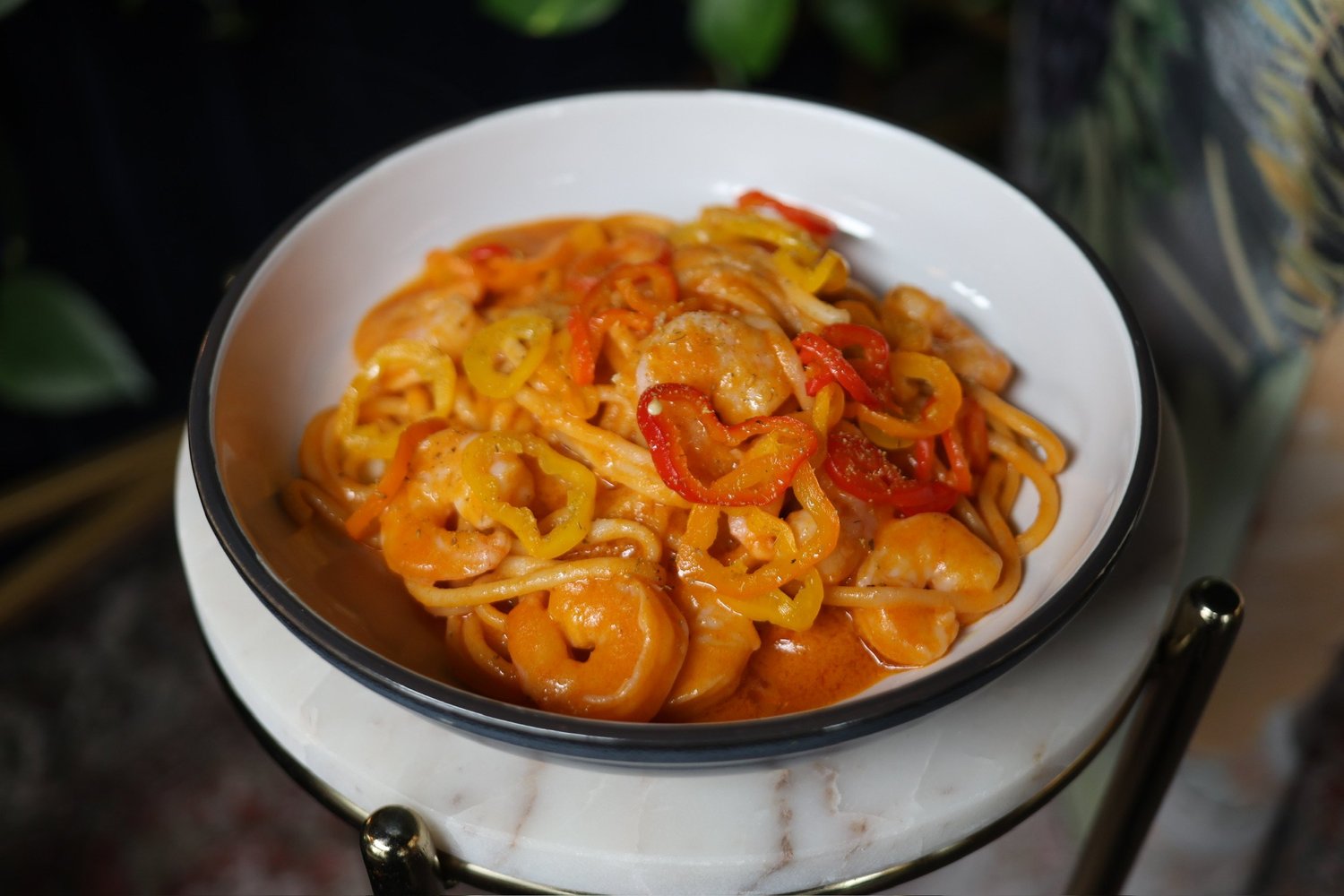 Bucatini with shrimp